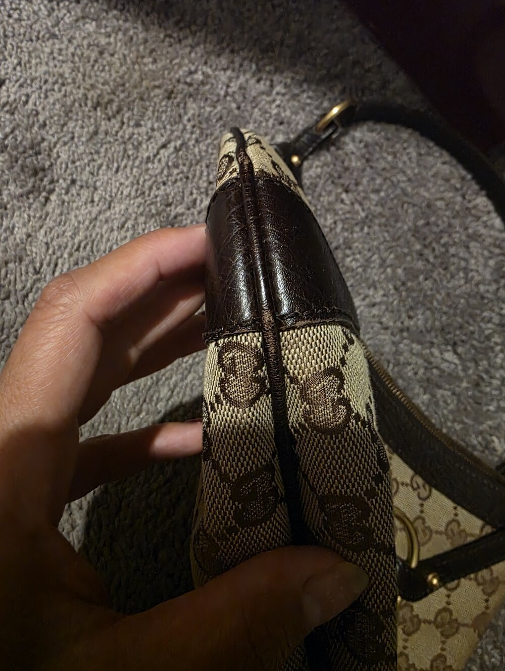 Gucci Beige GG Canvas Shoulder Bag with Dark Brown Trim and Gold Hardware - Picture 12 of 17